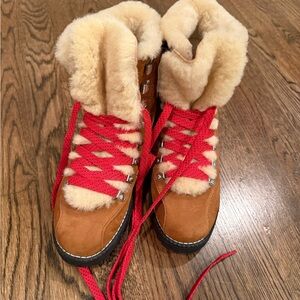 J CREW Women's Brown and Red Shearling Boots